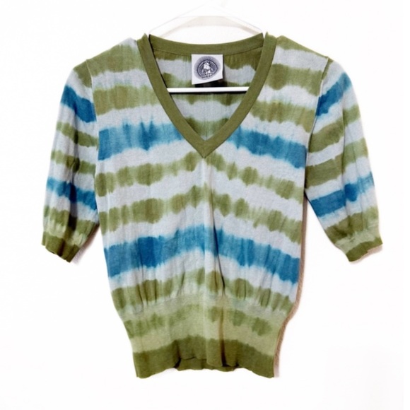 Happy Sheep Tie Dye Cotton Green Blue Short Sleeve Sweater size small - Picture 1 of 7